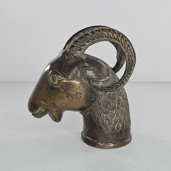 Vintage Horned Serpent Ram Goat Head Finnial Candle Snuffer Brass Pima Story - Picture 9 of 15